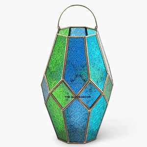 Wholesale Indian Luxury Lantern Latest Design <b>Decorative</b> <b>Moroccan</b> Lantern Multi Color Glass Metal Tabletop - Product Image 1