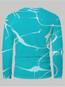 <b>Men's</b> <b>Collarless</b> Embossed Printed Sporty <b>Shirt</b> Turquoise <b>White</b> Pattern Quick Dry Knitted Casual Top Spring Full Sleeve 100% - Product Image 2