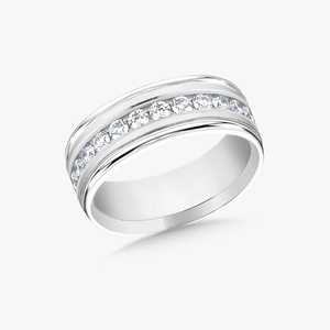 Bagues de mariage pour hommes 8 mm en or massif 14 carats avec diamants de laboratoire taille ronde sertis en canal, demi-éternité minimaliste empilable, vente en gros - Product Image 5
