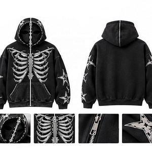 Nueva Sudadera con Capucha de Invierno Personalizada con Pedrería y Diseño de Estrella de Esqueleto Integrado, 100% Algodón, Oversize y Transpirable - Product Image 5