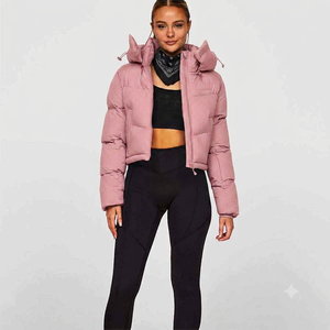 Women's Elegant Look Stand Collar Puffer <b>Jacket</b> Solid Design Plain <b>Pink</b> Color Women's Polyester Pullover - Product Image 1