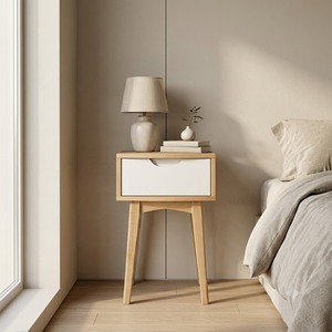 Table de chevet moderne en bois avec 1 tiroir de rangement, design scandinave, meubles de chambre à coucher - Product Image 5