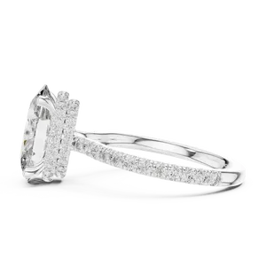 Anillo de compromiso con diamante de laboratorio de corte ovalado de tres quilates, oro sólido de dieciocho quilates, halo oculto, banda unisex de lujo. - Product Image 6