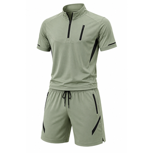 Grace Collection Men's Sporty Streetwear Hooded Quarter-<b>Zip</b> Short Sleeve Top & Shorts Set Quick Dry Fleece Winter Solid Color - Product Image 6