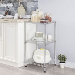 Chrome 3-Tier Black Wire Shelving <b>Tower</b> for <b>Kitchen</b> Storage - Product Image 1