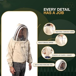 Combinaison d'apiculteur beige avec voile et gants, coupe ample, réfléchissante, résistante à la chaleur (200-300°C), protection limitée pour les travaux en ruche - Product Image 2