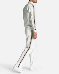 Ensemble de survêtement deux pièces pour homme, très demandé, avec sweat à capuche zippé blanc et pantalon rayé, respirant, vêtements de sport - Product Image 4