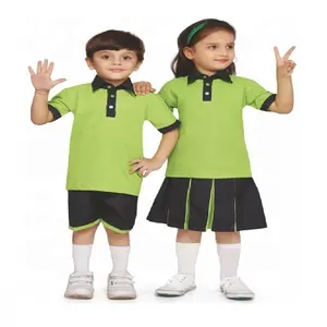 Uniformes deportivos para niños y niñas, camisetas con cuello de contraste y puños con pantalones cortos y falda, conjunto