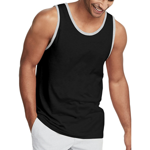 Camiseta sin mangas de punto para hombre, color negro sólido, cuello redondo, estilo casual - Product Image 5