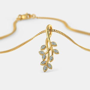 Collar con Colgante de Diamante Cultivado en Laboratorio en Forma de Rama de Hoja Trenzada en Oro Amarillo - Product Image 3