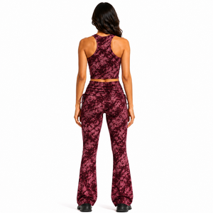 Conjunto de Yoga con Estampado Floral para Mujer, Top Corto con Espalda Cruzada, Pantalones Acampanados con Cintura Fruncida, Dos Piezas, Ropa Deportiva, Ropa Deportiva Personalizada al por Mayor OEM - Product Image 2
