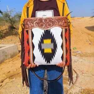 Western Stylish Saddled <b>Blanket</b> Handbag Handcrafted Tooled Strap Aztec Leather Sling Bag Vintage Multi Color Top Handle Bag - Product Image 2