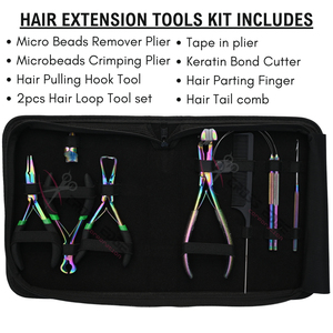Salon Rainbow Hair Extension tools Kit <b>Hook</b> & <b>Loop</b> Tools <b>Tape</b>-In Plier Keratin Bond Cutter Tail Comb Parting Finger Hair Pliers - Product Image 2