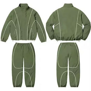 Ensemble de veste de motard pour homme en PU vert olive, coupe-vent, fermeture éclair, style décontracté, couleur unie, col montant, coupe régulière, pour l'automne - Product Image 5