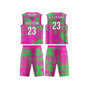 Ensemble de maillots de basket personnalisés, col en V, sans manches, impression sublimée, rose vert, vêtements d'équipe unisexes, adulte, coupe athlétique, évacuation de l'humidité - Product Image 1