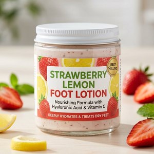 Lotion nourrissante pour les pieds à la fraise et au citron, best-seller, formule à l'acide hyaluronique et à la vitamine C pour hydrater en profondeur et traiter les pieds secs - Product Image 2