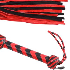Red And Black PU Leather Flogger Whip With Wide Falls And Braided Handle - Product Image 5