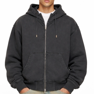 Sudadera con capucha para hombre, de color liso, con cremallera frontal completa, forro polar cálido, cómoda, informal, de tela resistente, corte holgado. - Product Image 1