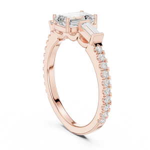 Bague de fiançailles de luxe en or 14K 18K avec diamant taille émeraude et pierres latérales taille baguette pour femme - Product Image 4