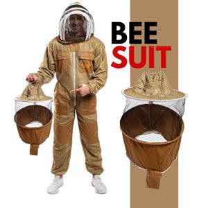 Combinaison d'apiculture ventilée avec double voile couleur kaki, protection anti-coupure, résistante à la chaleur jusqu'à 300°C, voile rond - Product Image 1