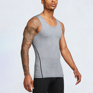 <b>Men's</b> <b>Black</b> Sleeveless Compression <b>Tank</b> <b>Top</b> Quick Dry Sporty Fitness Gym Wear O-Neck Solid Knitted Polyester - Product Image 4