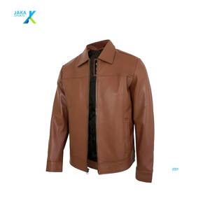 ชุดวอร์มผู้ชายแบบสั่งทำพิเศษ หนังแกะแท้ คอจีน หนังแท้ กันลม ผ้าแคนวาส โลโก้ด้านหน้า ชุดลำลองสไตล์สปอร์ต - Product Image 2