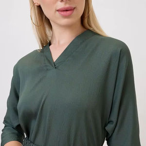 Vestido Midi de Verano con Estampado Tropical, Transpirable y Ecológico, de Georgette, Corte Ajustado, Manga Corta, para Mujer, al Mejor Precio al por Mayor - Product Image 1