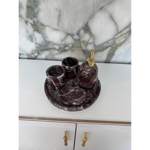 Luxury Marble Bathroom Set Three-Piece Round Soap Dispenser <b>Toothbrush</b> <b>Holder</b> Tray Easy To Clean - Product Image 2