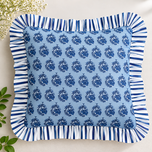 Funda de cojín floral azul con borde con volantes, funda de cojín decorativa suave para sofá, cama, sala de estar y dormitorio, decoración del hogar - Product Image 3