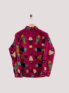 Veste en velours polaire à col mandarin, manches longues, motif de poisson brodé, taille plus, manteau d'hiver pour femmes - Product Image 3