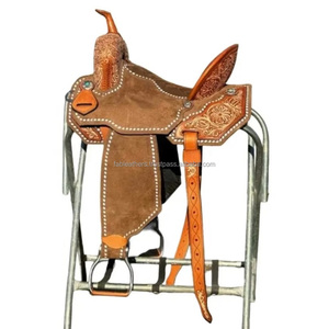 Sillín de caballo de carreras de barril occidental exclusivo de alta calidad hecho de cuero genuino con sillín transpirable cómodo curvado a mano - Product Image 2