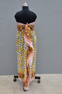 Pareo de Playa para Mujer, Tela de Algodón Suave, Estampado de Bloque de Mano, Diseño Floral, Accesorio para Envolver La Cabeza, Verano, Novedad - Product Image 4