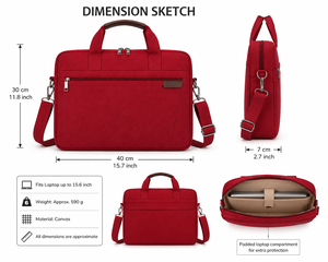 AMANI Red Canvas <b>Laptop</b> Briefcase with Shoulder Strap Eco-Friendly Business Style Handle Closure <b>Laptop</b> Sleeve <b>Case</b> - Product Image 2