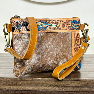 กระเป๋าถือขนาดเล็กสำหรับผู้หญิง, ใหม่กระเป๋าหนังวัวคาดตัวลายดอกไม้สไตล์ตะวันตก - Product Image 4