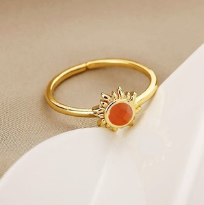 Wholesale 6 MM Natural Carnelian Gemstone Sunburst <b>Rings</b> - Gold Plated <b>Adjustable</b> <b>Ring</b> for Women Jewelry - Product Image 5