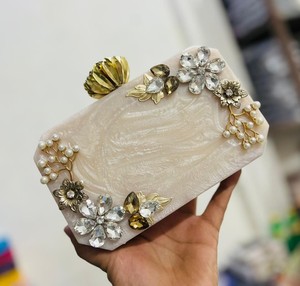 Customized Handmade <b>Ivory</b> Marble Resin Storage <b>Clutch</b> <b>Bag</b> Embellished Rhinestones Evening Handbag Bridal <b>Wedding</b> Party Purse - Product Image 2