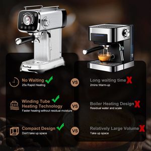 20 Bar Compact Espresso Machine Dual Shot Options ESE <b>Pod</b> Compatibility Milk Frother Temperature Display Removable <b>Water</b> Tank - Product Image 6