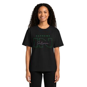 Black Service Graphic Tee Women Short Sleeve Cotton Shirt Green Letter Print Casual Fashion <b>Top</b> Summer Streetwear - Product Image 1
