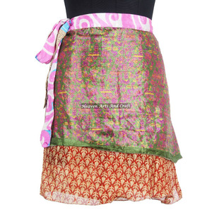 Indian Sari Silk <b>Wrap</b> Around Mini Skirts Short Sari <b>Wrap</b> Skirt Trendy Boho Gypsy <b>Beach</b> Cover Sari Skirt Casual Summer Beachwear - Product Image 4