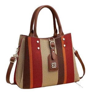 Women's Fashion Woven Bucket Bag PU Leather Tote Handbag <b>Crossbody</b> Shoulder <b>Purse</b> Zipper Closure Portable Large Capacity Daily - Product Image 4