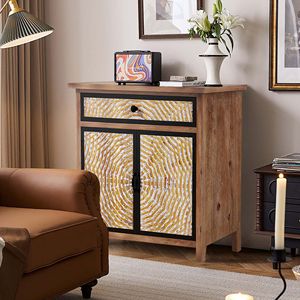 Retro Vintage Floor Sideboard <b>Buffet</b> <b>Server</b> Cabinet with Drawers Entryway Console for Living Room Use - Product Image 4