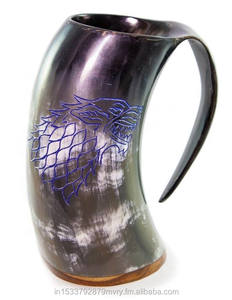 Haute qualité véritable corne de buffle Viking tasses à boire micro-ondes tasses en céramique assorties conceptions de sculpture pour les fêtes de mariage - Product Image 3