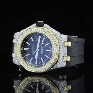 Montre classique en acier inoxydable avec moissanite VVS dorée de luxe, montres unisexes glacées, mode unique - Product Image 1