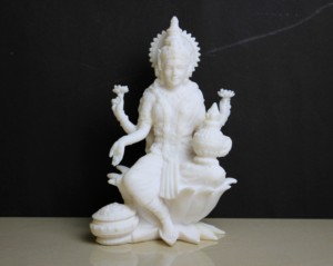 Estatua de la Diosa Lakshmi Blanca de Resina Hecha a Mano, Sentada sobre un Loto Tallado, Decoración Religiosa de Diseño Tradicional para Diwali - Product Image 3