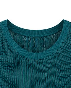 Pull court en tricot surdimensionné bleu sarcelle personnalisé par le fabricant pour femme, pull ample en maille ajourée, haut décontracté à manches larges, tendance - Product Image 4