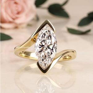 Luxury Gold Marquise Cut Bypass <b>Ring</b> with Sculpted Open Shank and Sleek Bezel Frame Modern Elegant <b>Statement</b> Fine Jewelry Design - Product Image 1