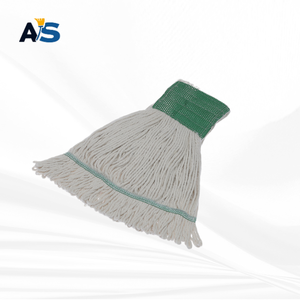 A&S Heavy Duty Natural White Cotton <b>Mop</b> Head multi-ply twisted yarn with 5" Green Head Band with Light Green Tail Band Loop End - Product Image 1