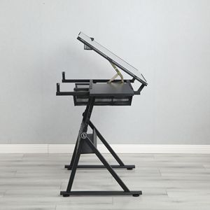 Tavolo da Disegno Regolabile in Vetro Temperato Nero con Sedia per Uso Ufficio - Product Image 5