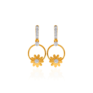 Premium Designer Gold Daisy Flower Circle Hoop <b>Dangle</b> <b>Earrings</b> with Sparkling Lab Grown <b>Diamond</b> Bridal Wedding Jewelry - Product Image 1