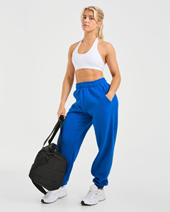 Pantalones de Felpa Azules de Cintura Alta para Mujer, Pantalones Deportivos de Algodón Tejido con Cintura Elástica, Corte Holgado, Color Sólido, Estilo Otoñal - Product Image 4
